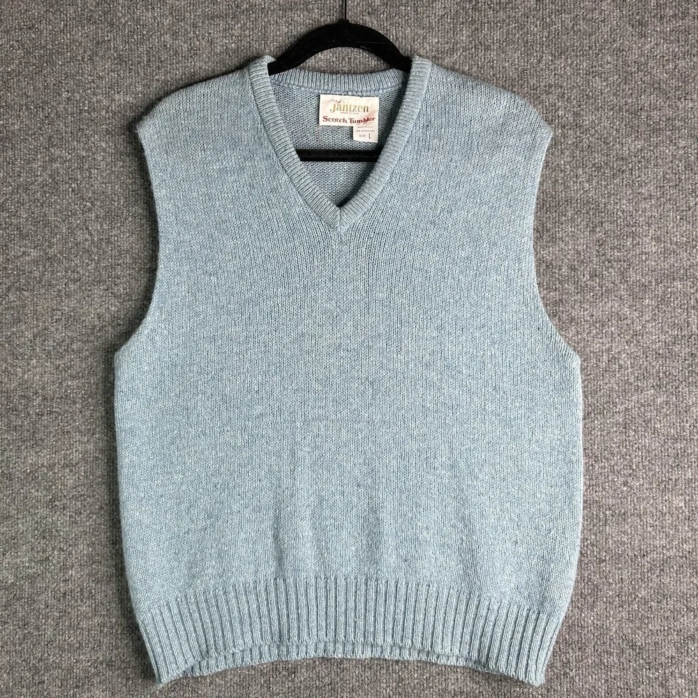 Vintage Jantzen Scotch Tumbler Vest Mens Acrylic Golf Grandpa Size Large‎ Blue